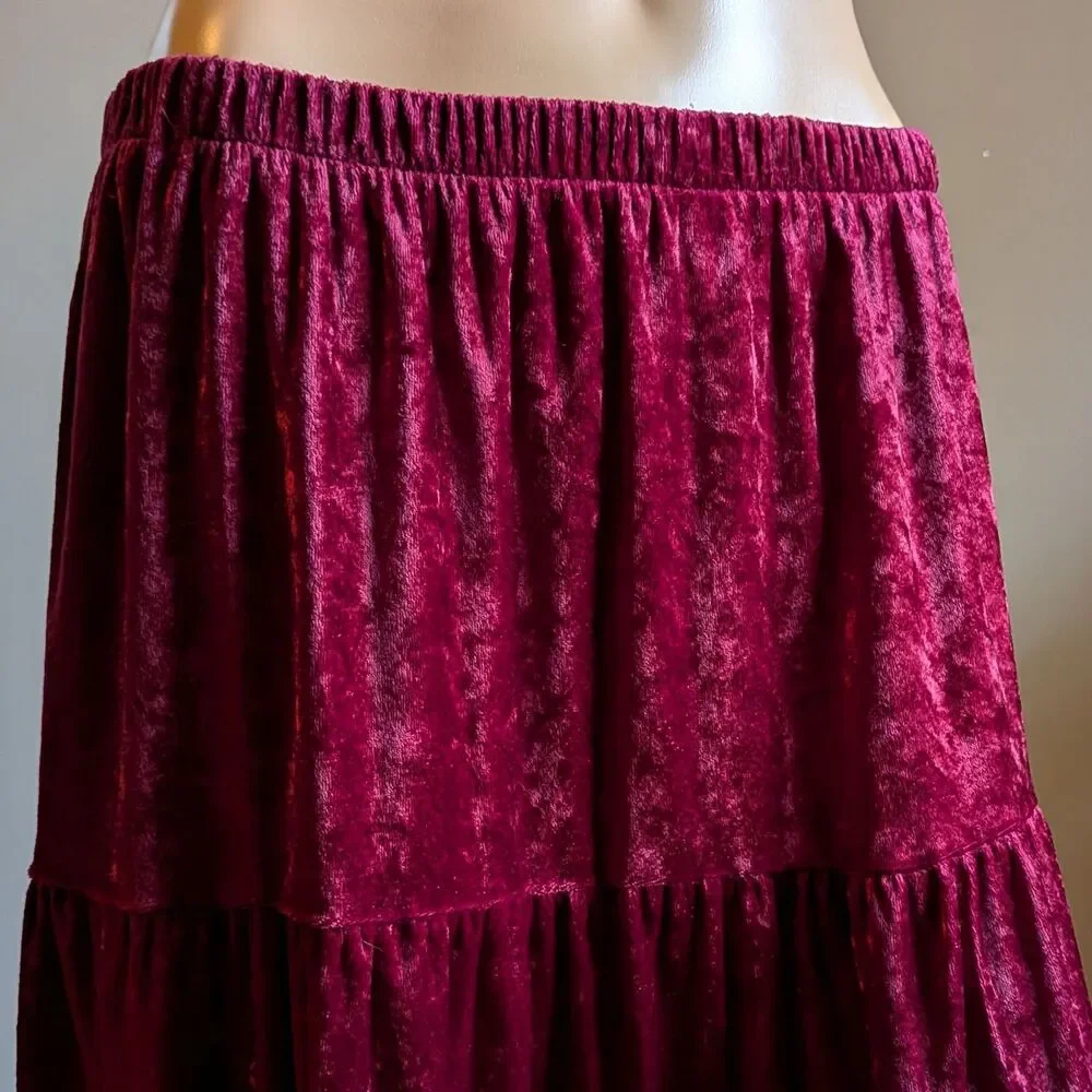 Vintage 90s Teddi Velvet Midi Skirt Tiered Prairie Whimsigoth Autumn Size M